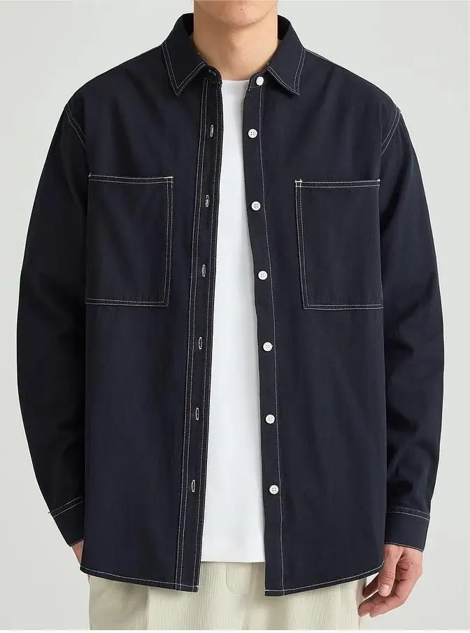 

Men's Casual Long Sve irt Advanced Sensation Workwear Spring Autumn New Sle Color Blo Line Collar Open Cardigan Jaet