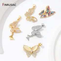Trendy 18K Gold Plated Brass Butterfly Charms Pendants, Inlaid Zircon Pendants For DIY Necklace Making Findings Accessories