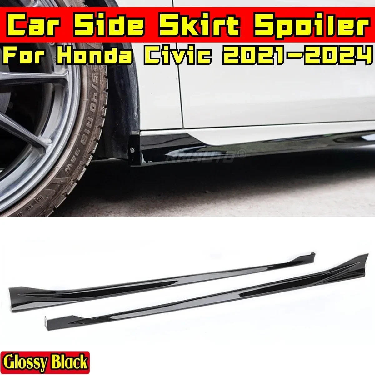 Civic Side Skirt Lip Matte Black MUGEN Style Skirt Spoiler Splitter Body Kit For Honda Civic 11th Gen 2021-2024 Car Accessories