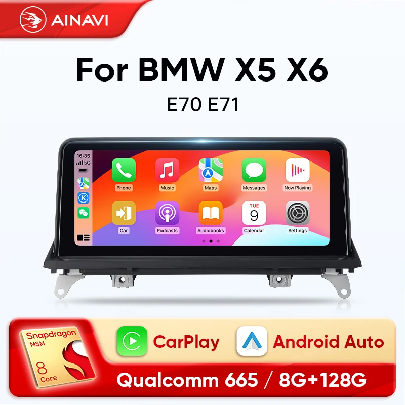 Ainavi 8G+128G Car Radio Wireless Carplay Android Auto Multimedia Player Stereo For BMW X5 E70 X6 E71 CCC CIC Systems Qulacomm 