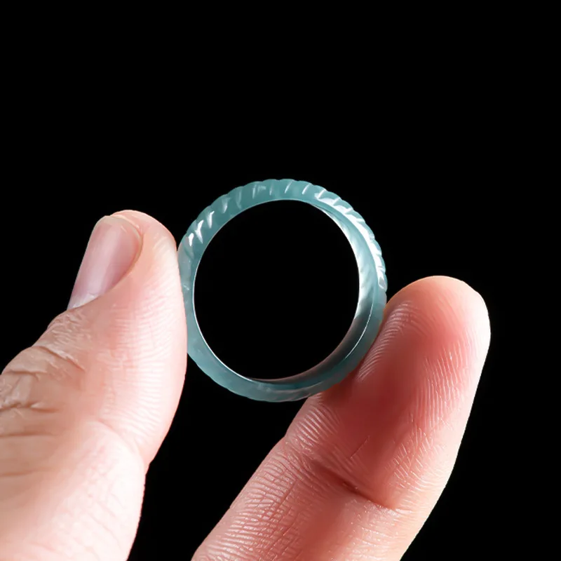 Original Natural A-grade Jade Blue Water Dragon Scale Ring Three Dimensional Carving Ice Stone Male Female Jadeite Jewelry