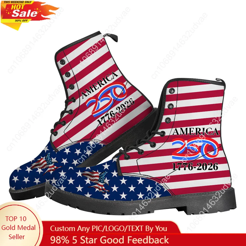

America 250th Anniversary 1776-2026 Boots Mens Womens Leather Shoes Durable Casual Boot Outdoor High Quality Couple Custom Shoe