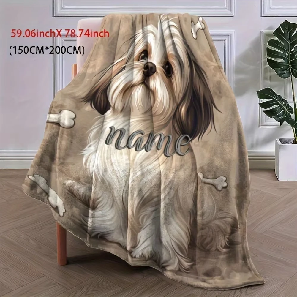 Winter 1 Stück individuelle Namensdecke zum Thema Hunde, einzigartige personalisierte Queen-Size-Bett-Shih-Tzu-Hundedecke _ Geschenk für Haustierbesitzer
