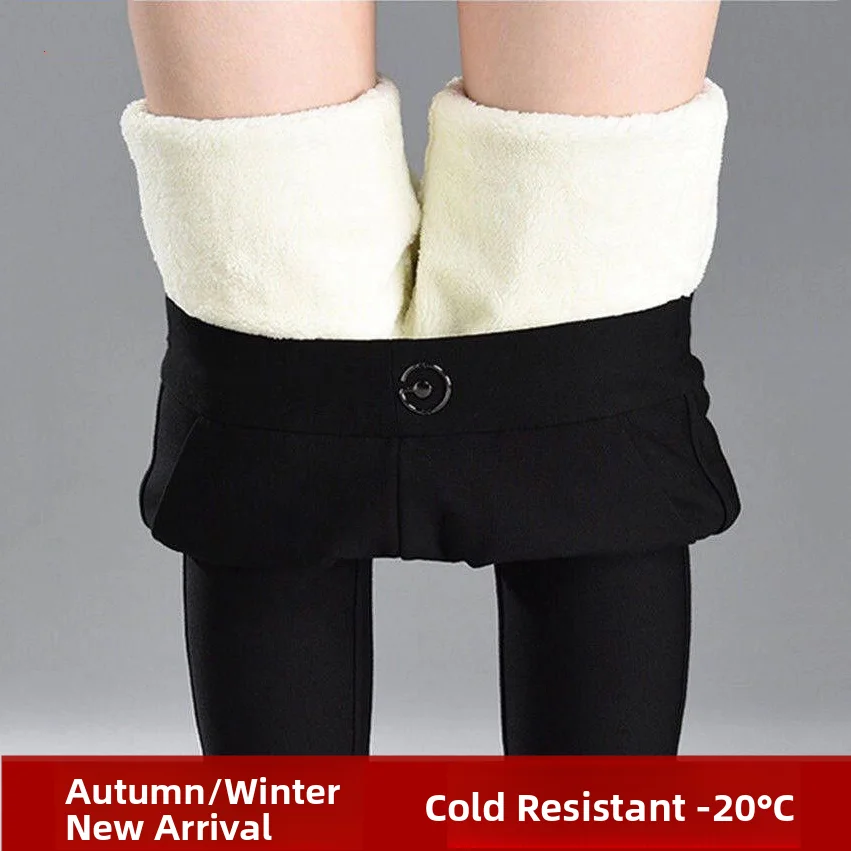 

Thiened Lamb Fur Lined High Waist Casual Women's Pants Autumn Winter New Sle Warm Elastic Outerwear Boting Trousers