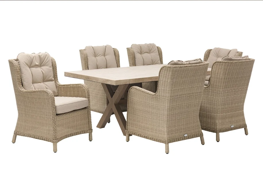 Wicker Rattan Rectangle Dining Table With 6 Armchairs Sofa Set Garden Furniture Outdoor Exclusive Quality