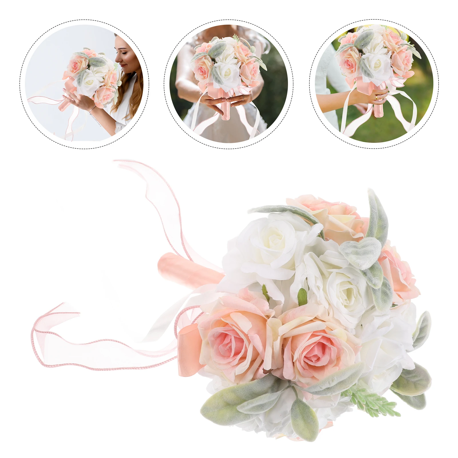 

Handmade Boho Bridal Bouquet Wedding Bridesmaid Artificial Flower Bouquets Lightweight Pu Lace Fabric Fake Wedding Bouquet