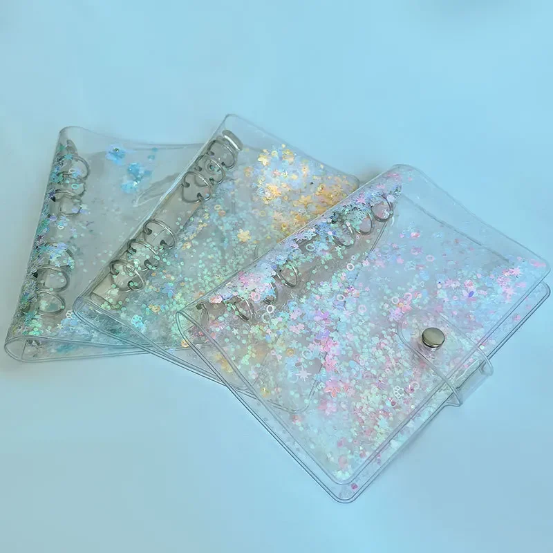 2025 A6 Glitter Bead Shell Transparent Notebook Planner Organizer Binder Books Journal Spiral Personal Clear Shell