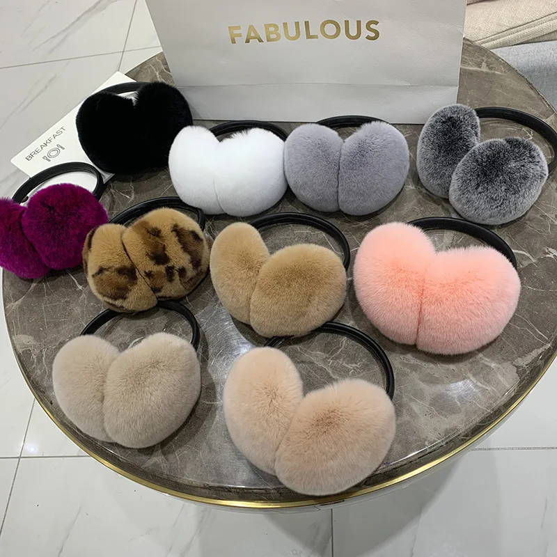 Natural 100% Rex Rabbit Fur Earmuffs Fashion Women Warm Russia Winter Real Fur Earmuffs Children Ear Cover fur Earlap Girl