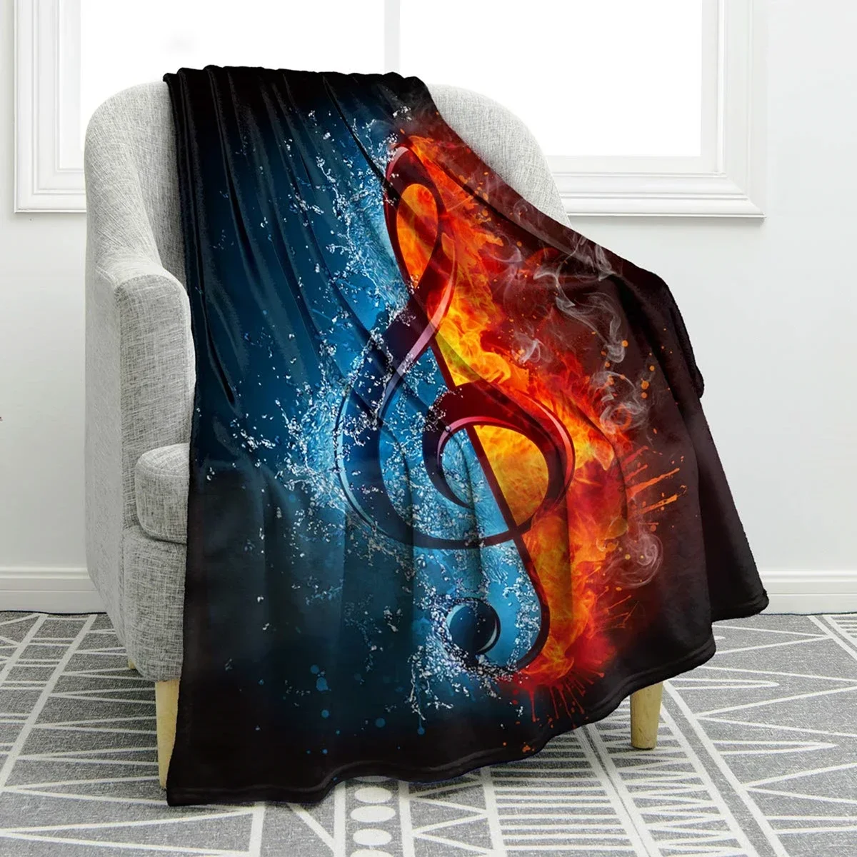 Music Note Print Throw Blanket Soft Warm Comfortable for Sofa Chair Bed Office for All Season Birthday Souvenir Gifts Custom