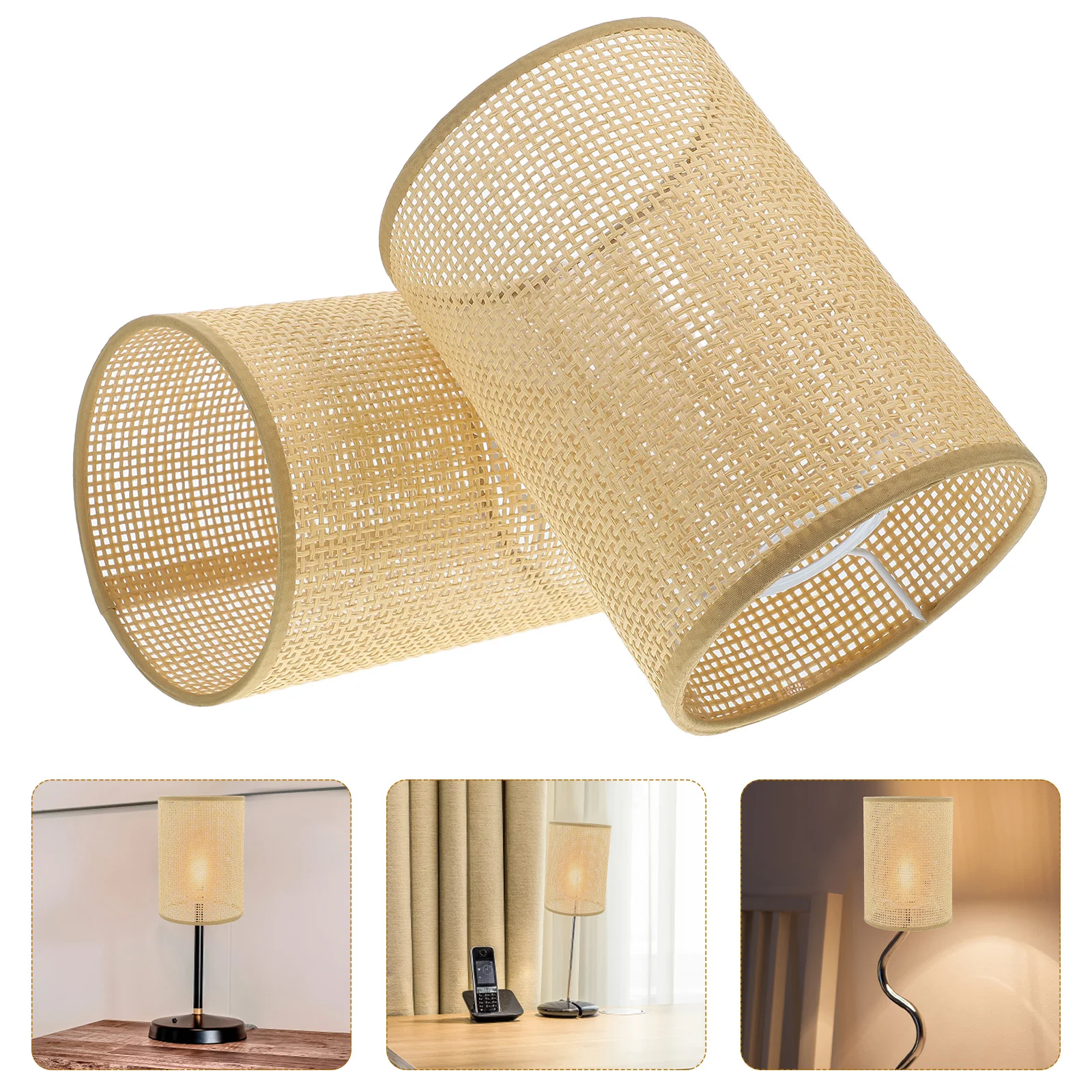 2 Pcs Lamp Shade Woven Pendant Light Shades Unique Floor Lampshades for Table Rattan Holder