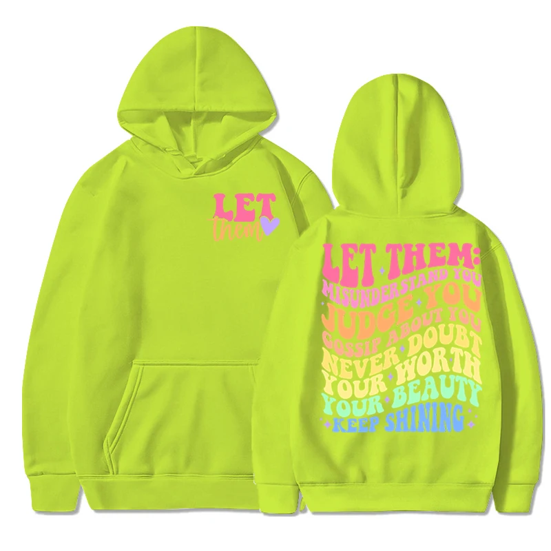 Harajuku Colored Letters Hoodies Women Couple Sweatshirts Let-Them-Judge-You Print Hoody Long Sleeve 