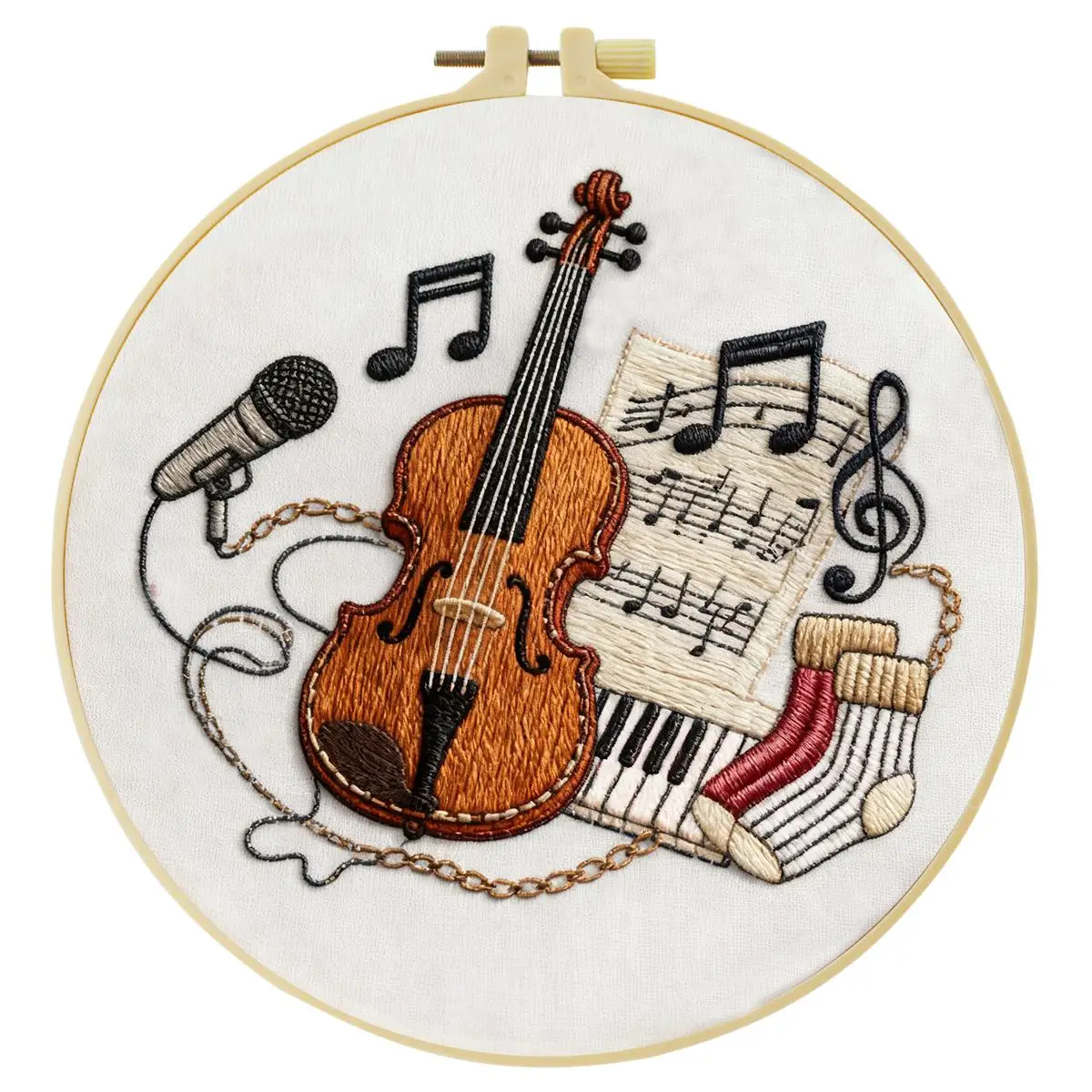 1 Stück 20X20CM/15X15CM 7,87/6,3 Zoll Musikinstrument Stickerei Starter-Kit DIY-Kit DIY-Stickerei-Set Handarbeiten – Detail 5