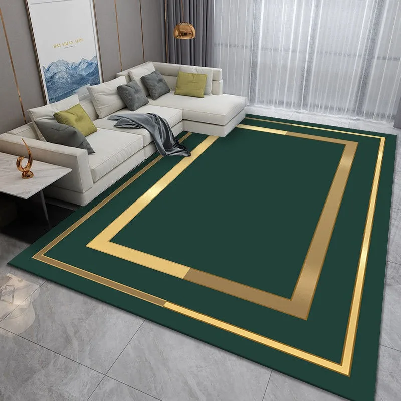 

Emerald Green Gold Minimalist Design Frame Living Room Bedroom Carpet Large Size Anti-slip Rug for Home Decor