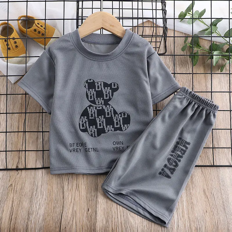 Summer Baby Girls Clothes Set Breathable Cartoon Bear Printed T-Shirts And Shorts 2PCS Suit Children Boy Top Bottom Tracksuits