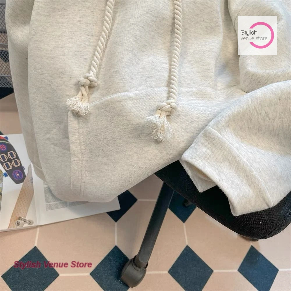 American retro design sense gray trend three-dimensional flower hooded sweater female autumn and winter Korean loose Joker coat