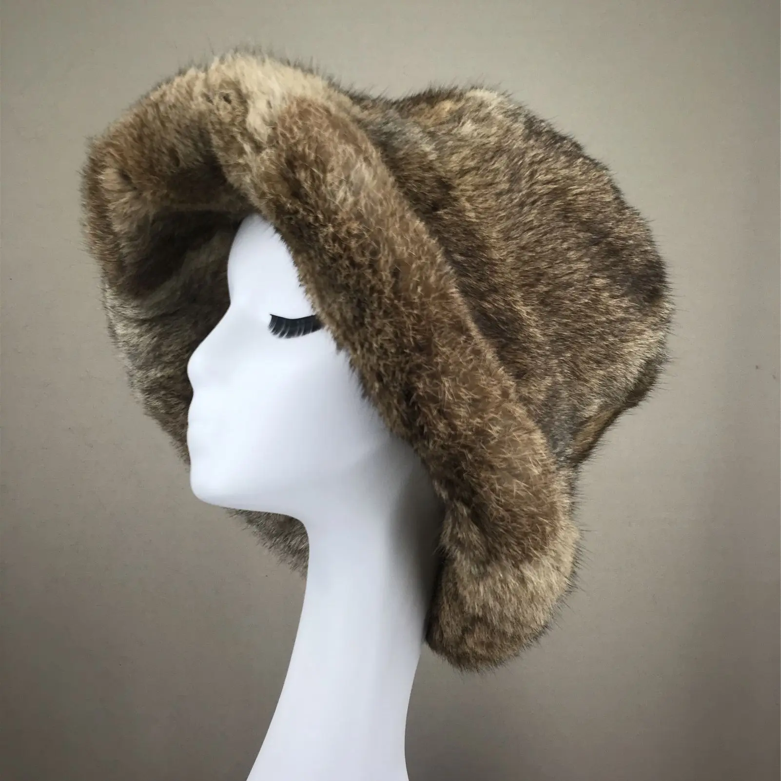 Natural Rabbit Fur Bucket Hat, Brown Color, Thick, Warm, Luxury Cap, Winter,  B230808