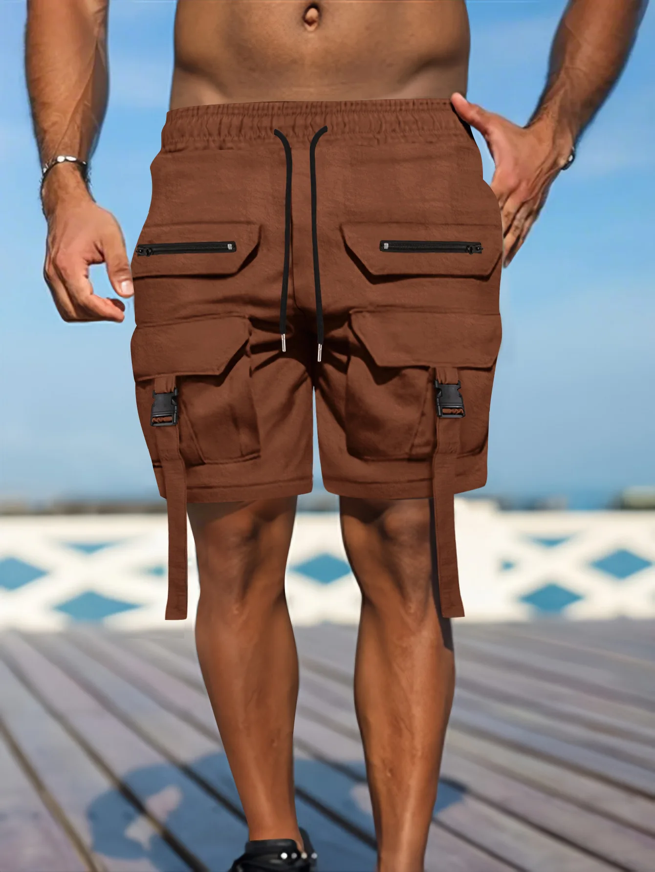 2026 Neue Herren Multi-Taschen Street Punk Hip Hop Cargo Shorts Taktische Techwear Knielange Weite Kurze Hosen – Detail 7