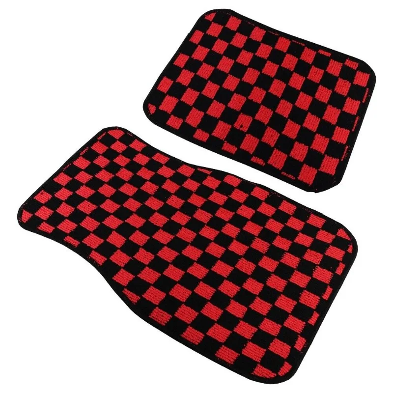 4PCS UNIVERSAL CHECKERED RED Racing Fabric Car Floor Mats Interior Carpets United States