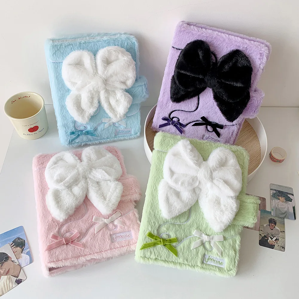 A5 Binder Cute Bow Plush Album Postcard Holder with 10 Inserts Korean Sweet Girl for Idol Character Card Collect Album Cover