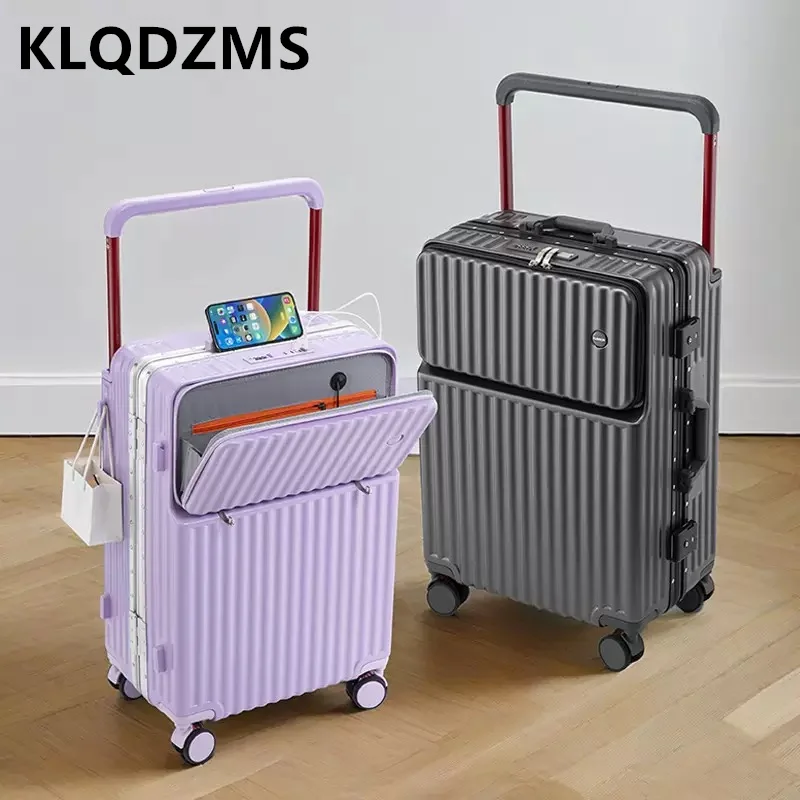 

COLENARA USB Charging Suitcase Front Opening Boarding Case Laptop Trolley Case 20 Inch ABS+PC Women's Cabin Luggage Bag