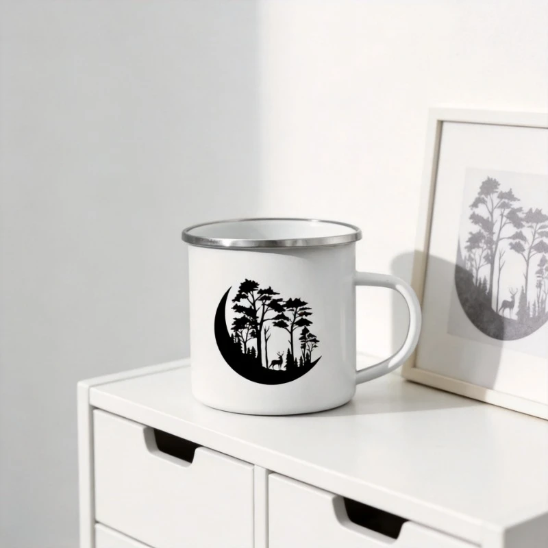 Taza con estampado de montaña forestal, tazas de café divertidas, taza esmaltada, tazas inusuales, taza para té, artículos para beber, rara, personalizada, para cerveza, para viaje, bonita
