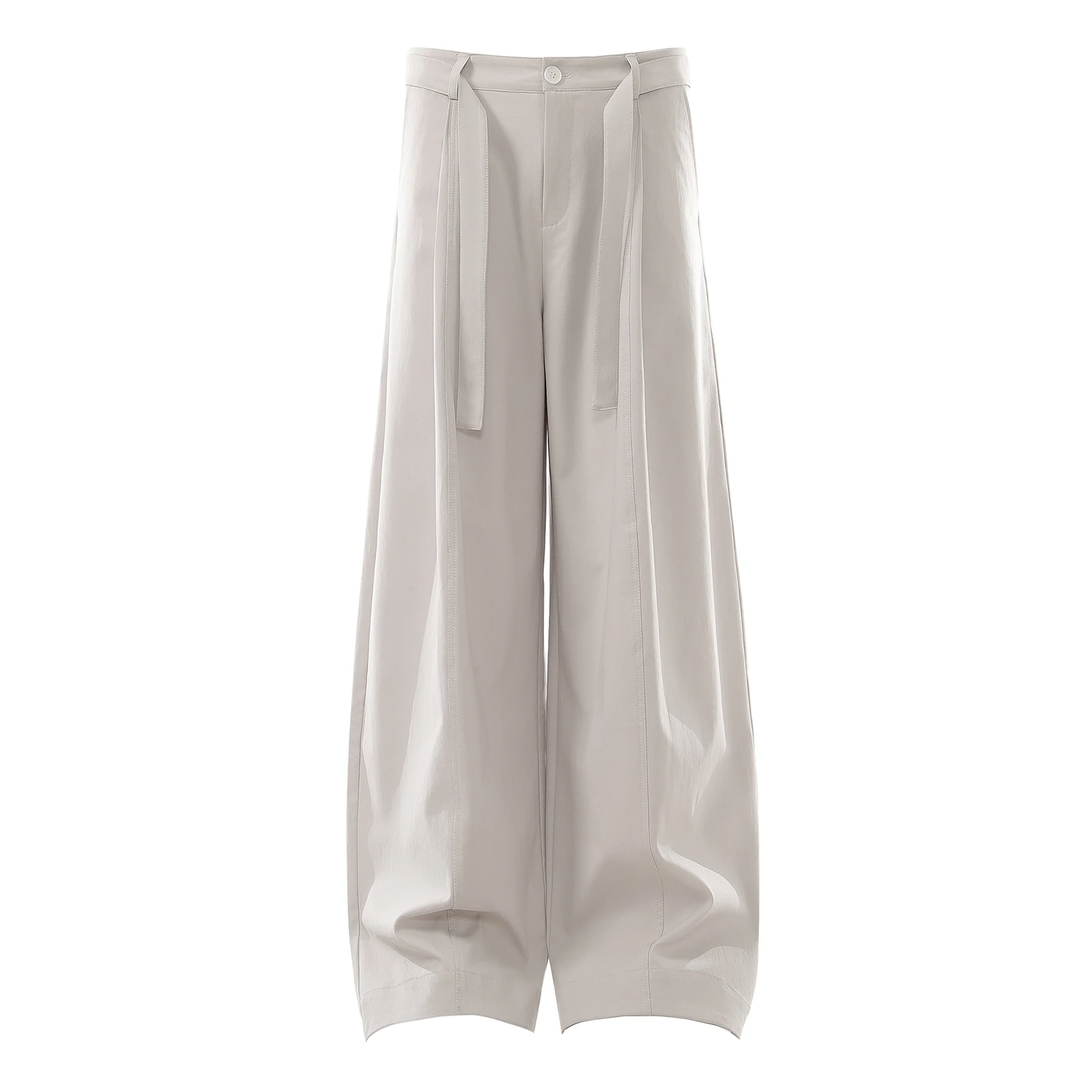 Draped Double Straps Wide Leg Suit Pants Beige Clean Fit Business Casual Dress Trousers for Men Relaxed Curved Pants Fashion