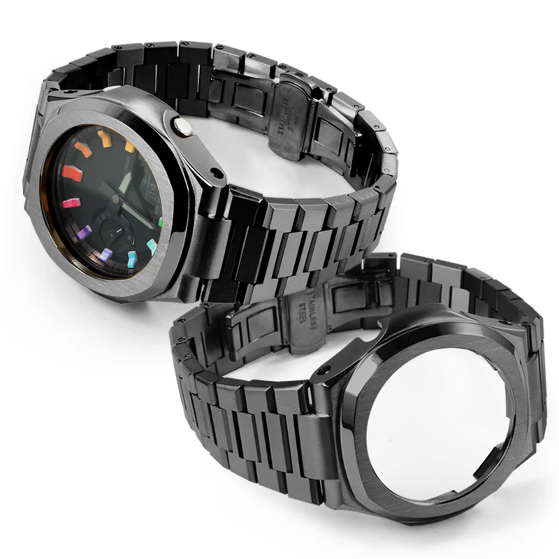 Para casio G-SHOCK ga2100 GA-2110 ga b2100 relógio mod kit modificado caixa de aço inoxidável cinta masculino pulseira de metal pulseira de pulso