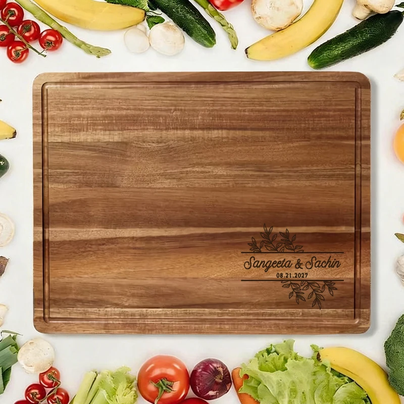17 X 12 In Large Acacia Wood Cutting Board, Personalized Wooden Cutting Board for Wedding Anniversary Gift, Housewarming Gift