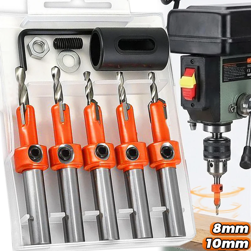 

Countersink Drill Bit Set Hss Punch Drill Bits Adjustable Depth Wood Hole Opener Milling Cutter with Hex Key Wrench Hardware Kit