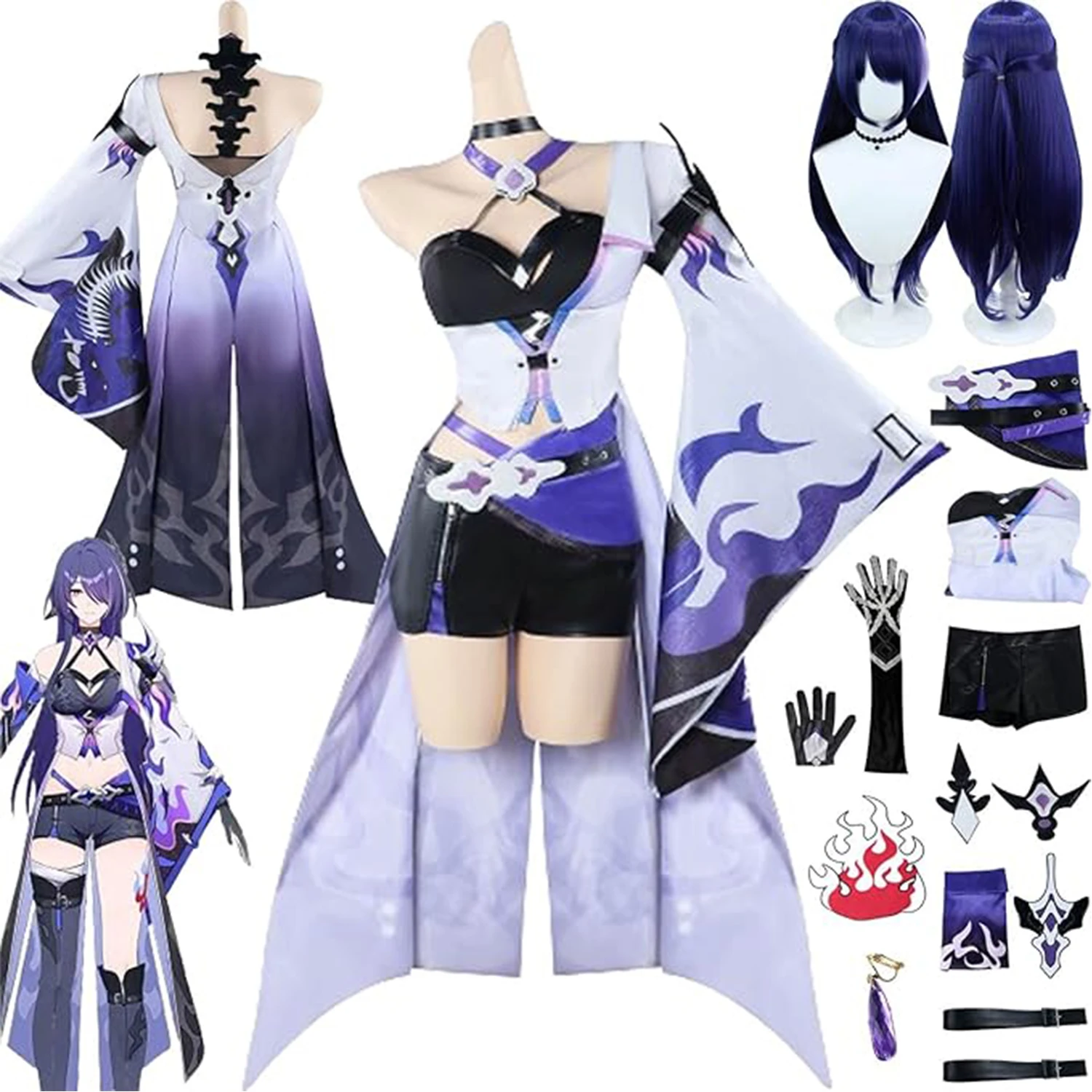 Acheron Cosplay Costume Honkai Star Rail Huang Quan Cosplay Costume Full Set Dress Outfit Wig Carnival Uniform