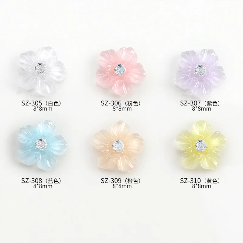 20pcs/Bag Cute Cartoon Small Flower Nail Accessories Rhinestone Fresh Flower Colored Diy Resin Nail Charms Decor Bulk Supply