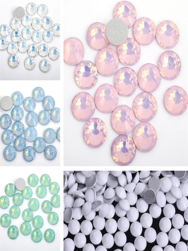 All Sizes Blue/Green/White/Pink Opal Crystal Nail Art Rhinestone decorations 3D Flatback Glass Non HotFix Garment