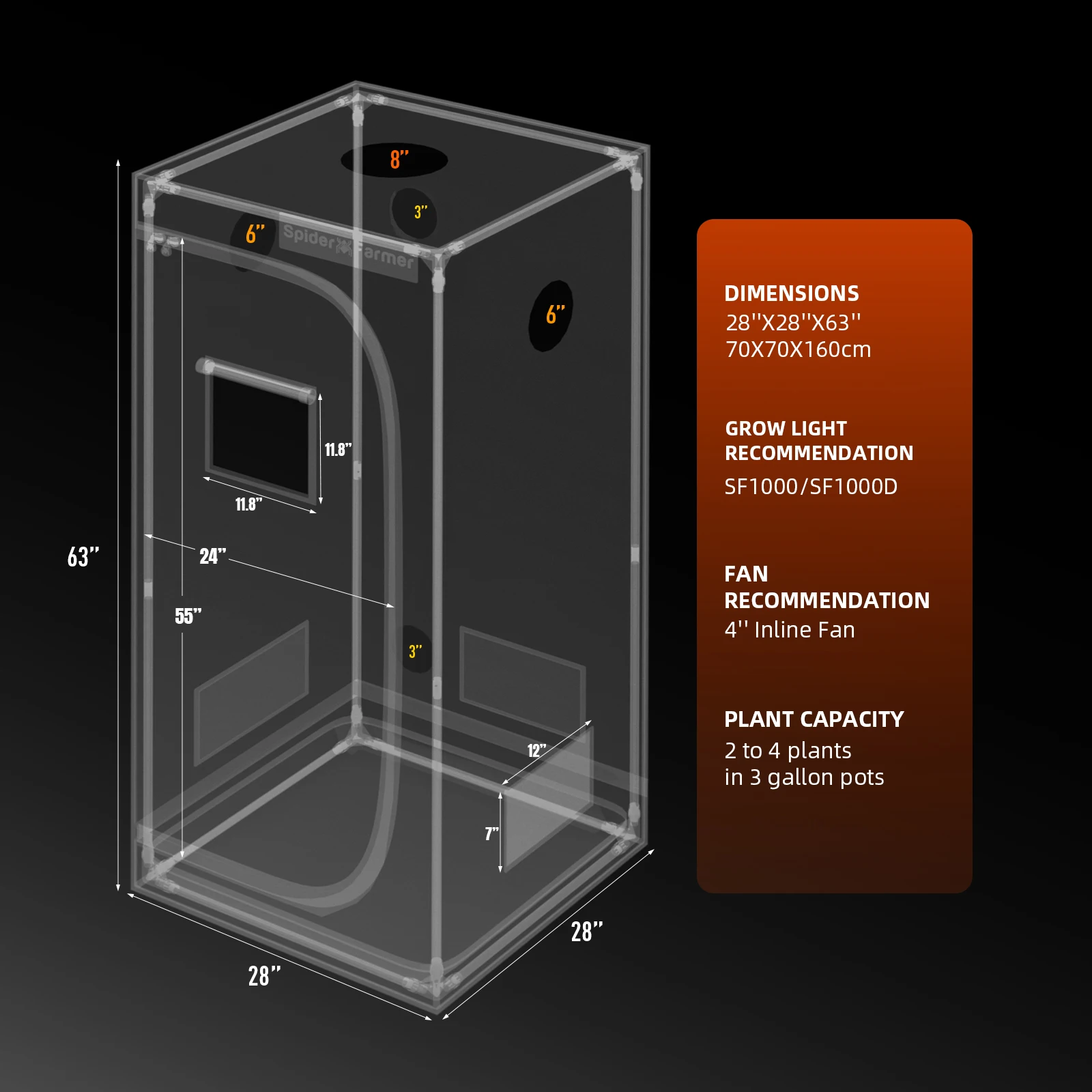 Spider Farmer 70x70x160cm Indoor Grow Tent 1680D Hydroponic Plant Room for Optimal Plant Growth & Climate Control