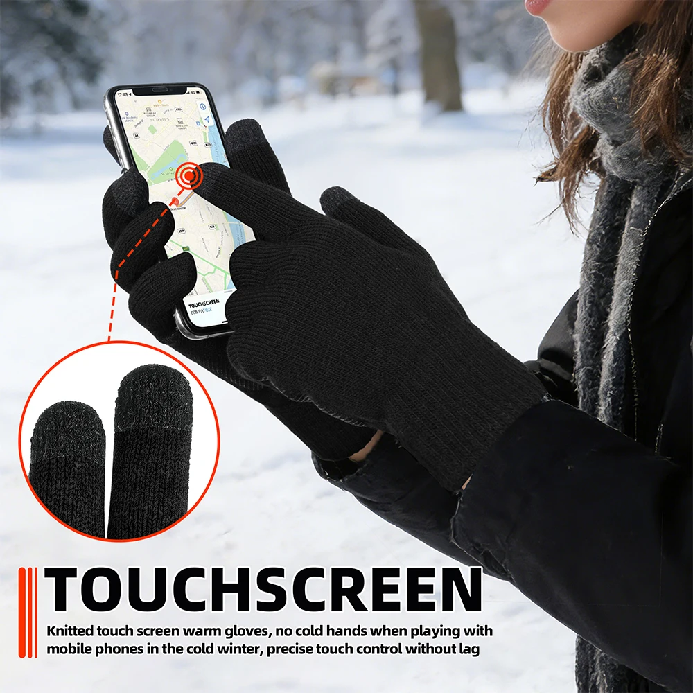 Winter Gloves Men Women Touch Screen Warm Knitted Full Finger Anti-Slip Stretch Soft Outdoor Cycling Driving Hiking Work Gloves