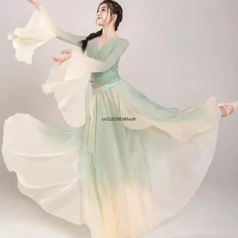 Disfraz de danza clásica, traje púrpura de Hada, vestido de práctica diaria, gasa suelta que fluye, Ropa de baile china para actuaciones en escenario