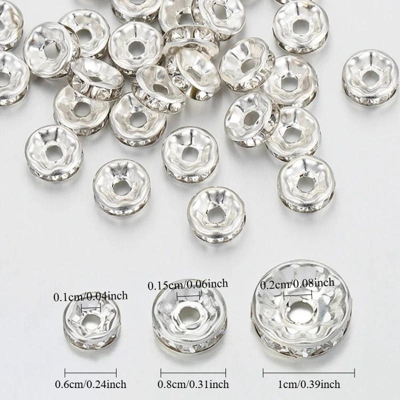 100/300/500pcs Silvery Crystal Rhinestone Spacer Loose Beads Bracelet Beads for Bracelet Necklace Jewelry Making DIY Components