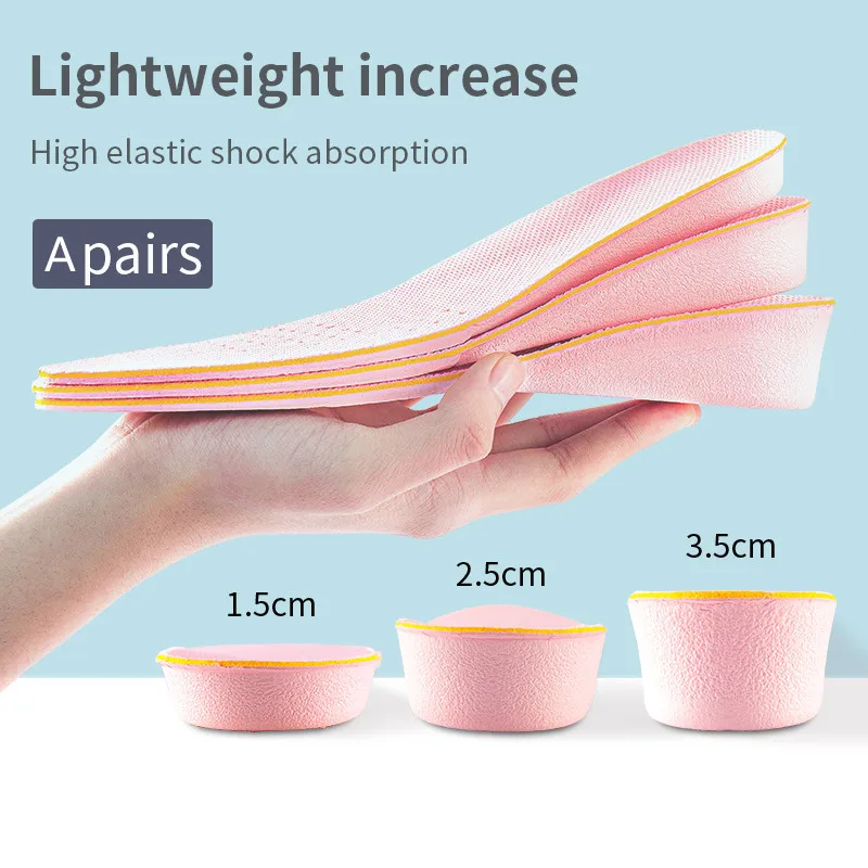 Hard Breathable Memory Foam Pink Height Increase Insole Heel Lifting Inserts Shoe Lifts Shoe Pads Elevator Insoles for Women