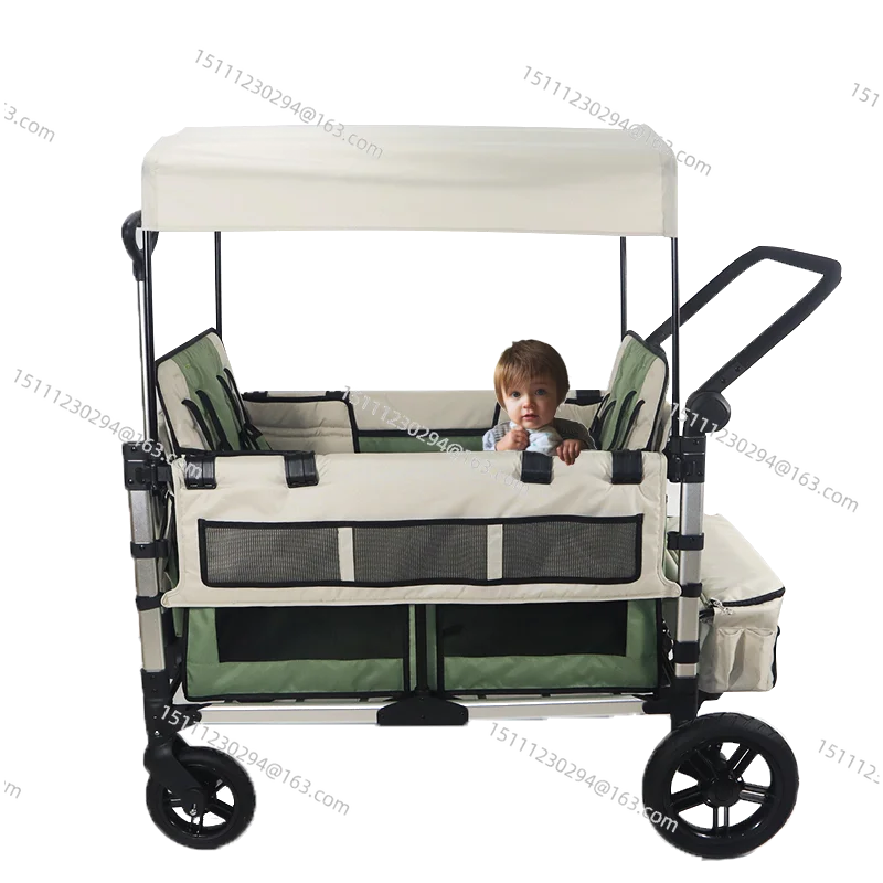lite Push Pull Stroller Folding Garden Wagon Collapsable Wagons With Removable Canopy And Big Wheels