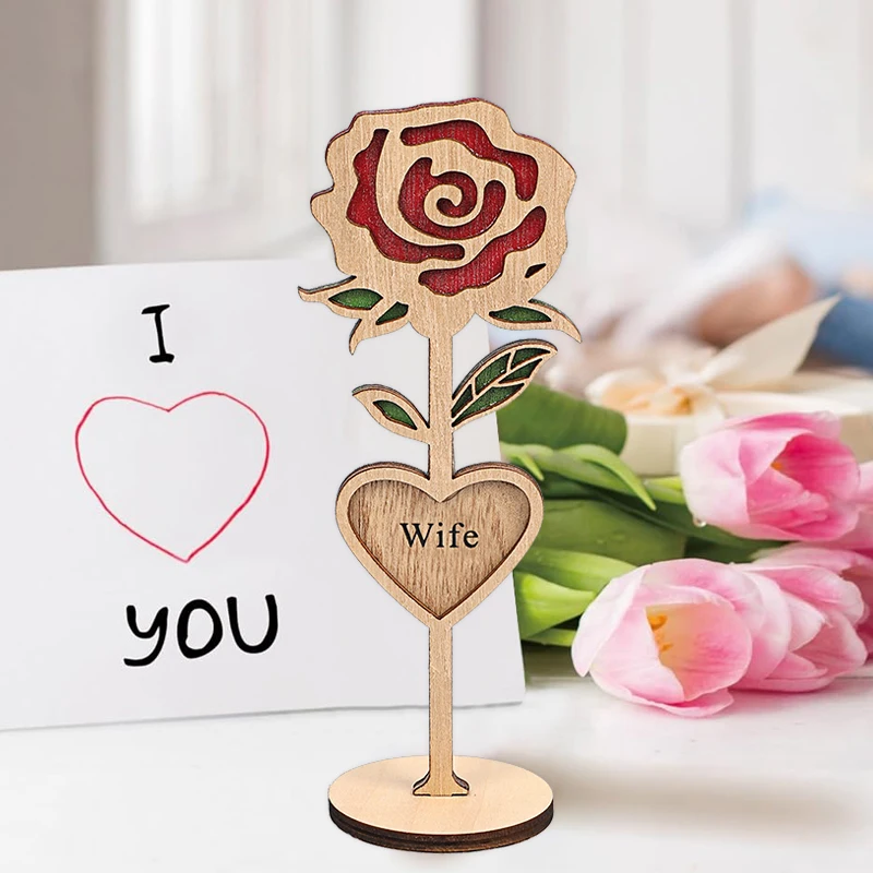 1Pcs Wooden Mama Rose Desktop Ornament 3D Carved Rose Flower Mother\'s Day Gift Wife Mom Dad DIY Gift Mother\'s Day Home Decor