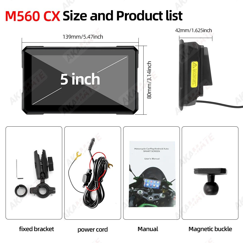 Motorrad Drahtloses CarPlay Android Auto GPS-Navigationsdisplay Tragbar 3,4" 5" 6" 7" Wasserdichter IPS-Bildschirm Bluetooth – Detail 11