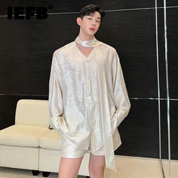 IEFB 2024 Summer New Fashion Male Set French Style V-neck Streamer Shirt Elastic Waist Shorts Two-piece Suit Temperament 9C5532