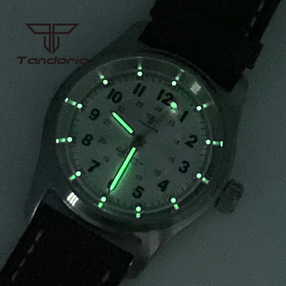 Tandorio 36 mm modische 20BAR automatische Tauchfliegeruhr für Herren und Damen NH35/PT5000/Miyota8215 Movt Saphir-Armbanduhr, grüne Lume – Detail 10