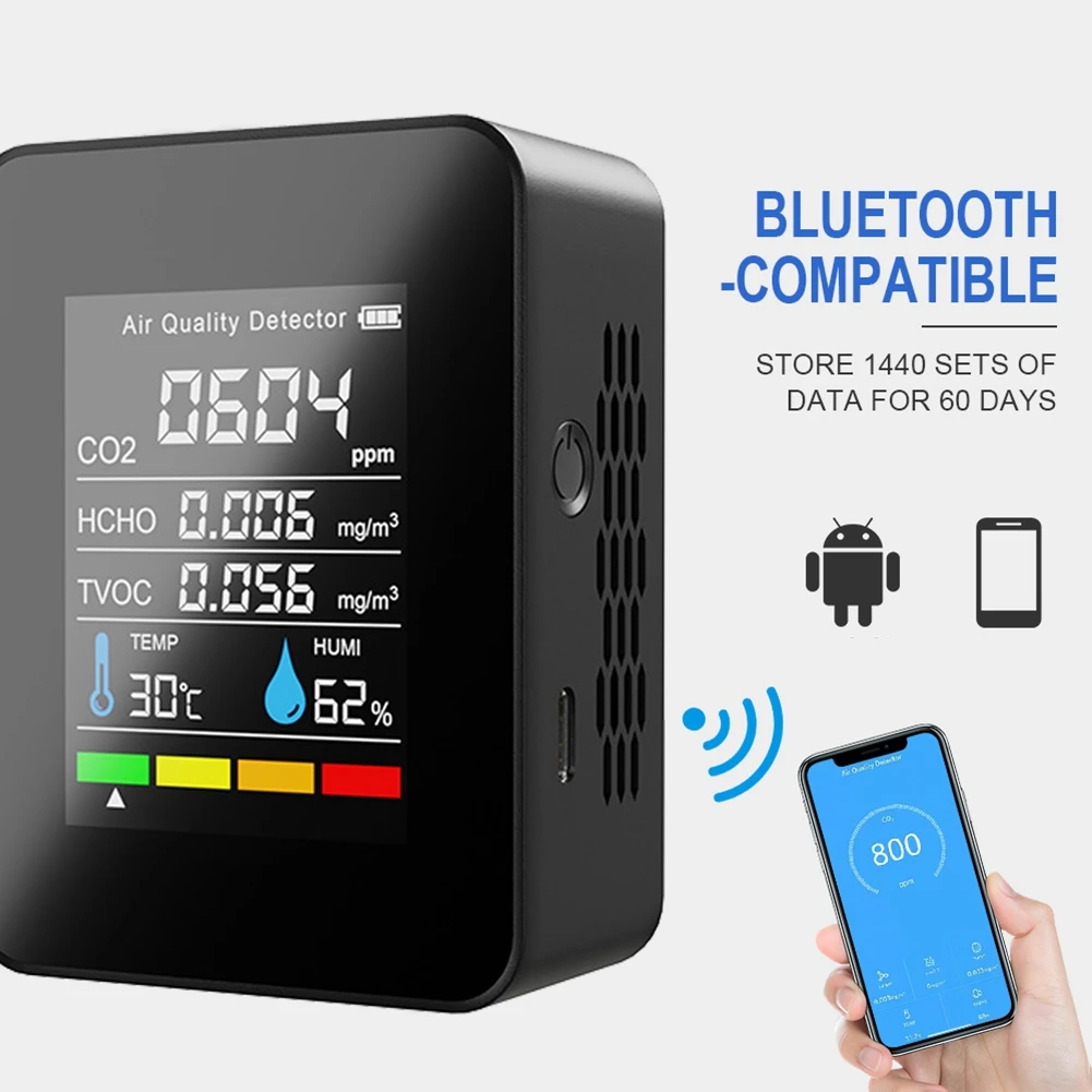 Misuratore di CO2 5 In1 Tester di umidità della temperatura digitale rilevatore di anidride carbonica Monitor della qualità dell'aria analizzatore TVOC HCHO-B