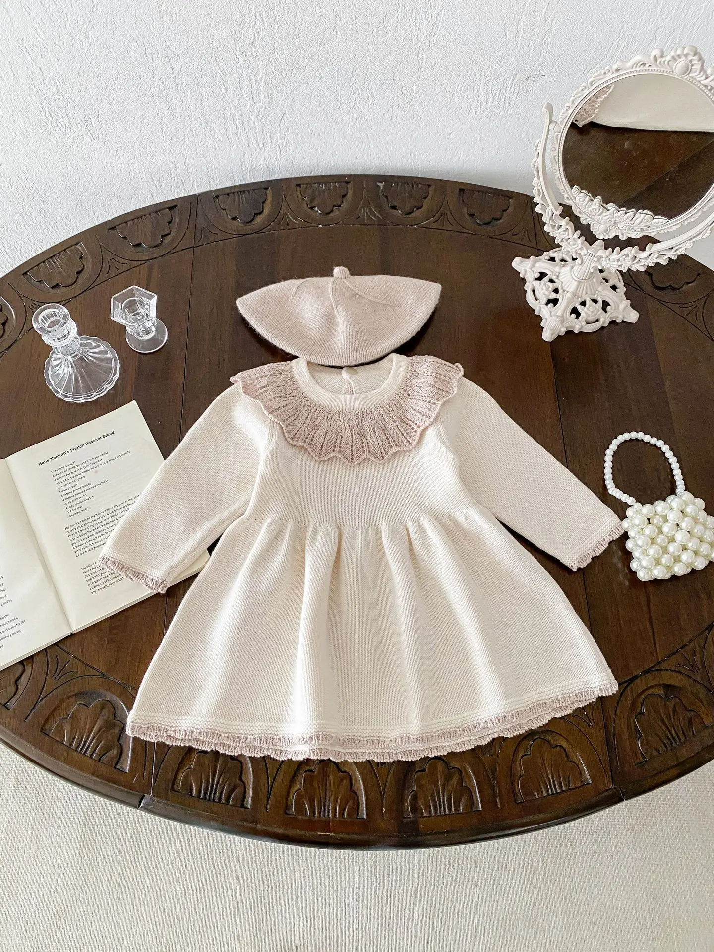 2024 Autumn New Baby Girl Knitted Dress Solid Lapel Infant Toddler Casual Dress Long Sleeve Cotton Princess Dress Kids Clothes