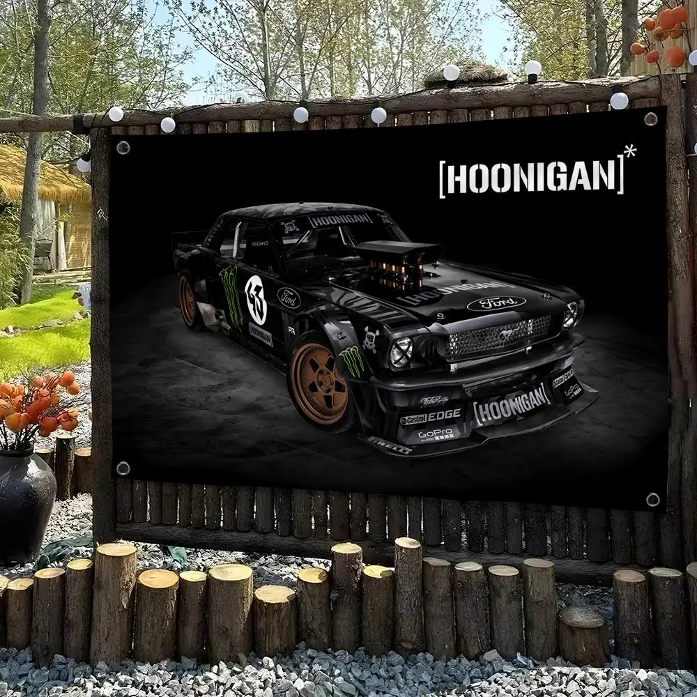 H-Hoonigans Racing Performance Car Flags Custom Wall Hanging Background Art Banner for Bedroom Home Living Room Outdoor Decor