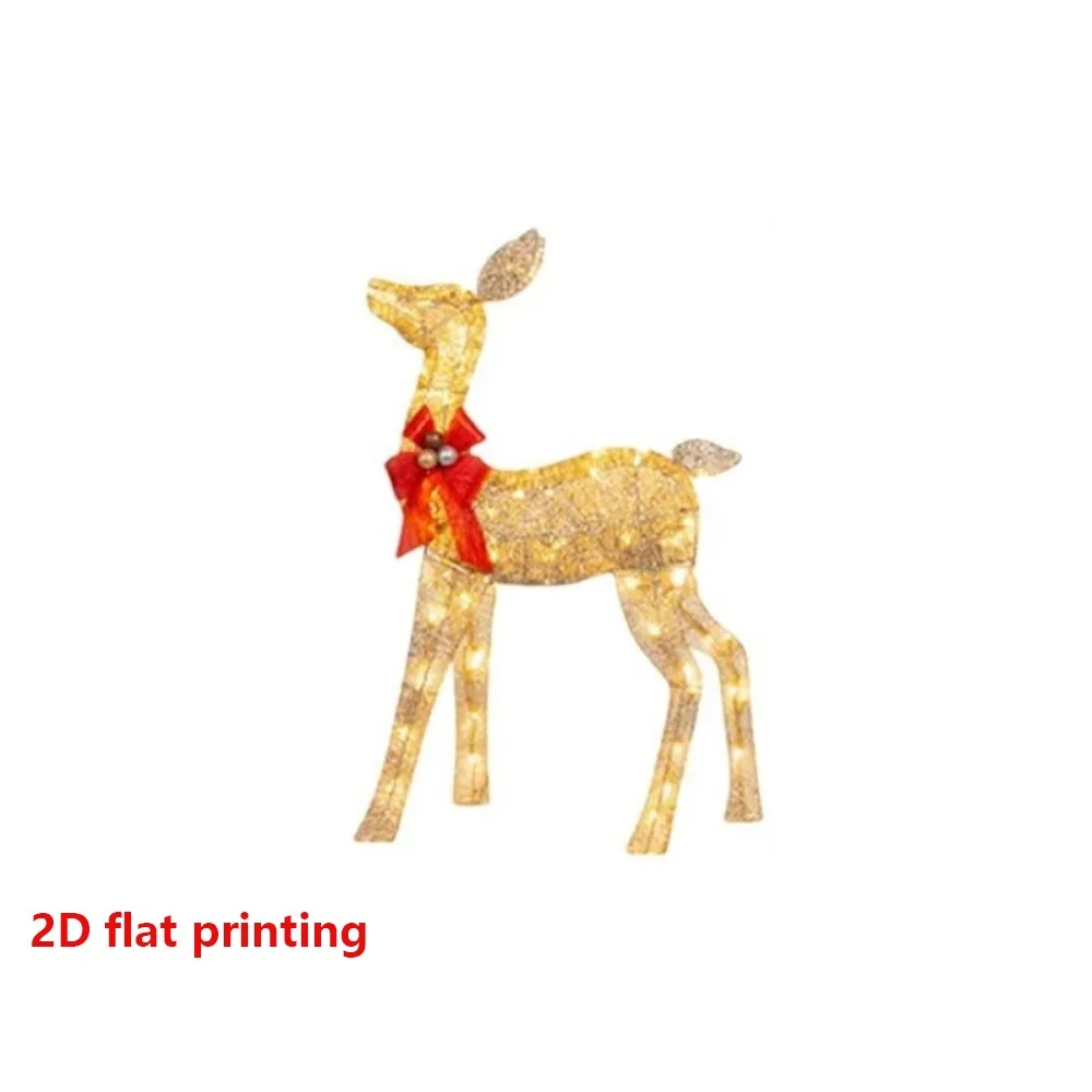 2D Flat Lighted Reindeer Statue Acrylic Golden Reindeer Deer Xmas Luminous Reindeer With Bow Crafts LED Glowing Deer