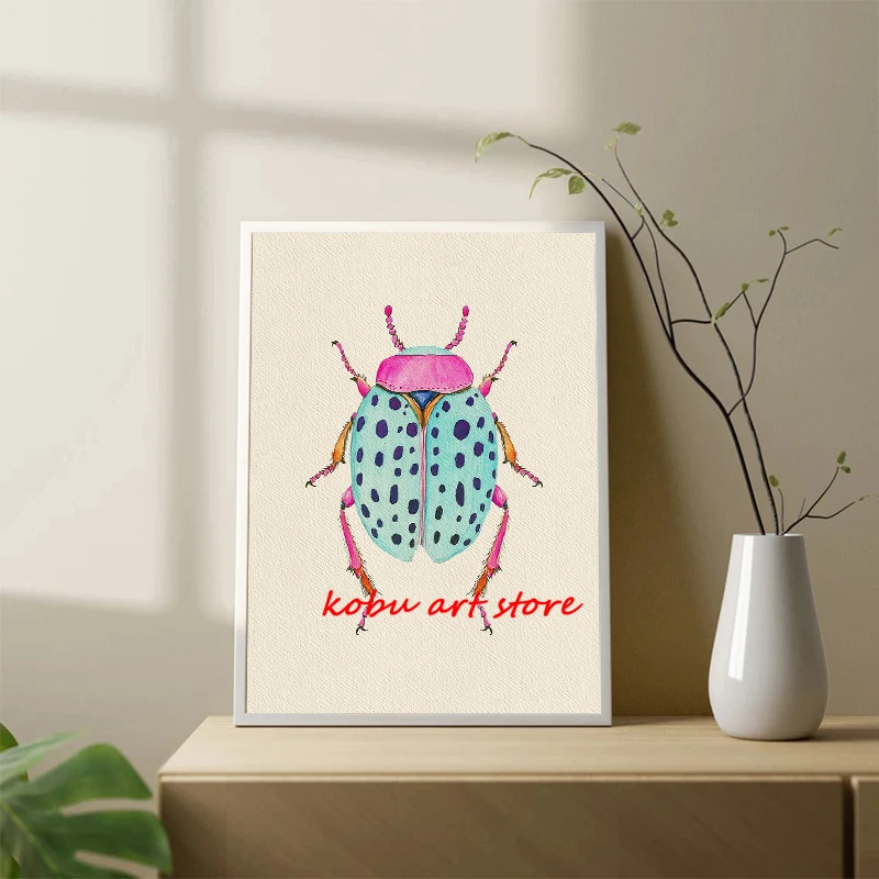 Watercolor Bug Beetle Moth Poster Print Colorful Insect Canvas Painting Wall Art Picture for Room Home Decor Entomology Gift