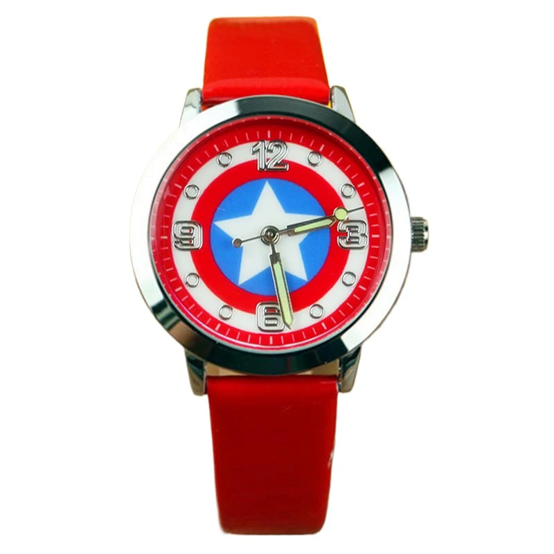 Miniso Anime dibujos animados Marvel Capitán América luminoso redondo cuarzo niños estudiantes reloj niños cinturón de cuero reloj de pulsera regalos