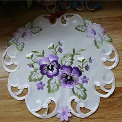 2023 New Luxury Satin Lace Violets Embroidered Table Cover Cloth Towel Kitechen Tablecloth Wedding Party Birthday Decor