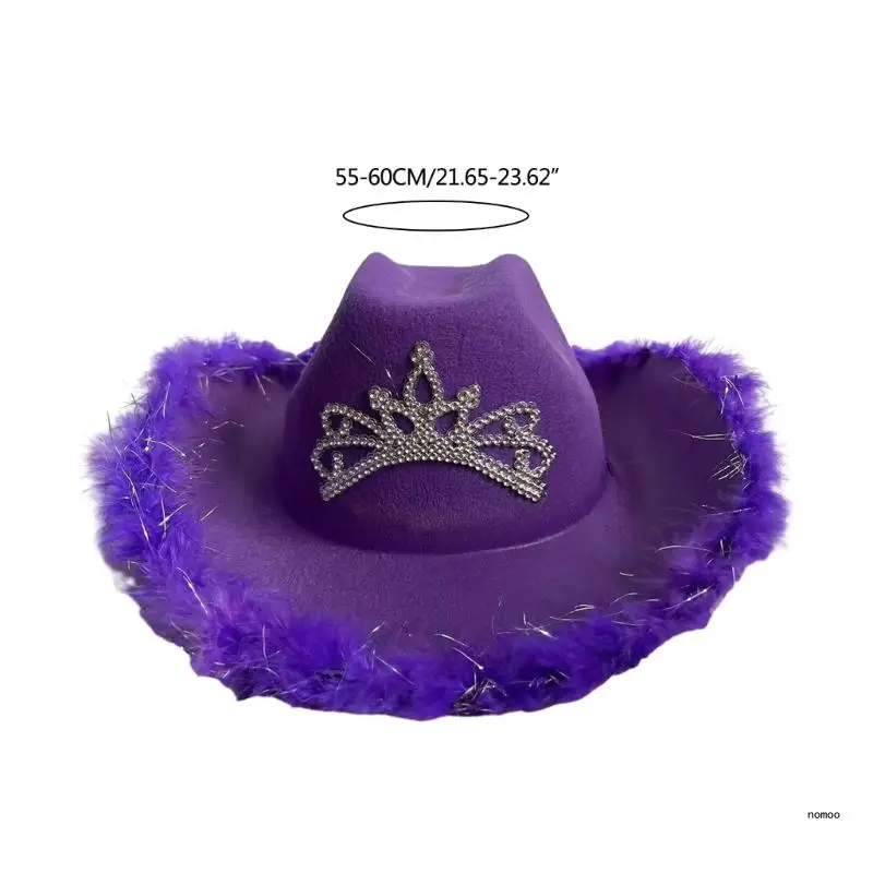 Western Cowboy Hat Cowgirl Hat Furry Trims Womens Fedora Hat Party Photo Props image 6